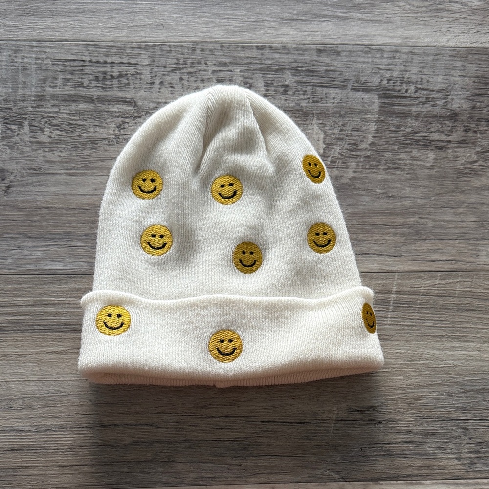 Smiley Face Women’s Beanie - Cream and Yellow